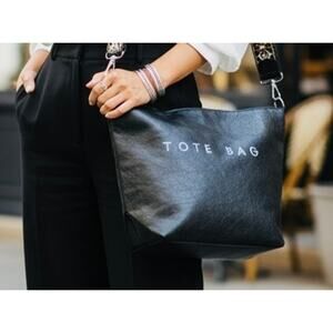 PURSE: Black & White Tyvek Crossbody w/Wide Woven Shoulder Strap, Dustbag, NWOT